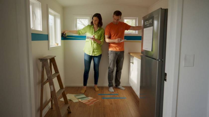 Couple planning tiny home customization
