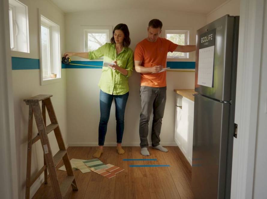 Couple planning tiny home customization