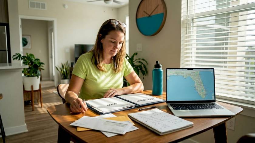 Woman reviewing Florida housing program documents