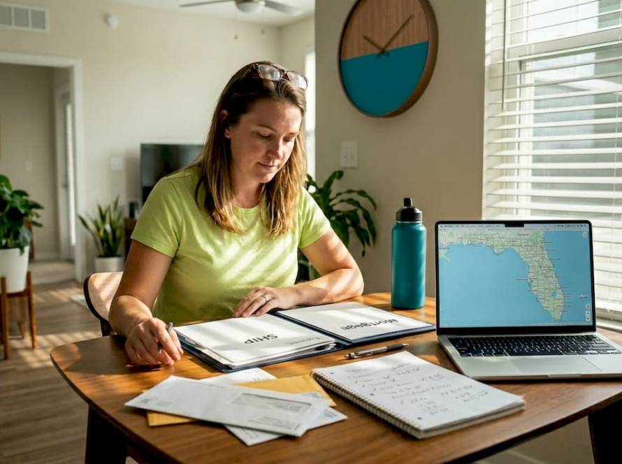 Woman reviewing Florida housing program documents