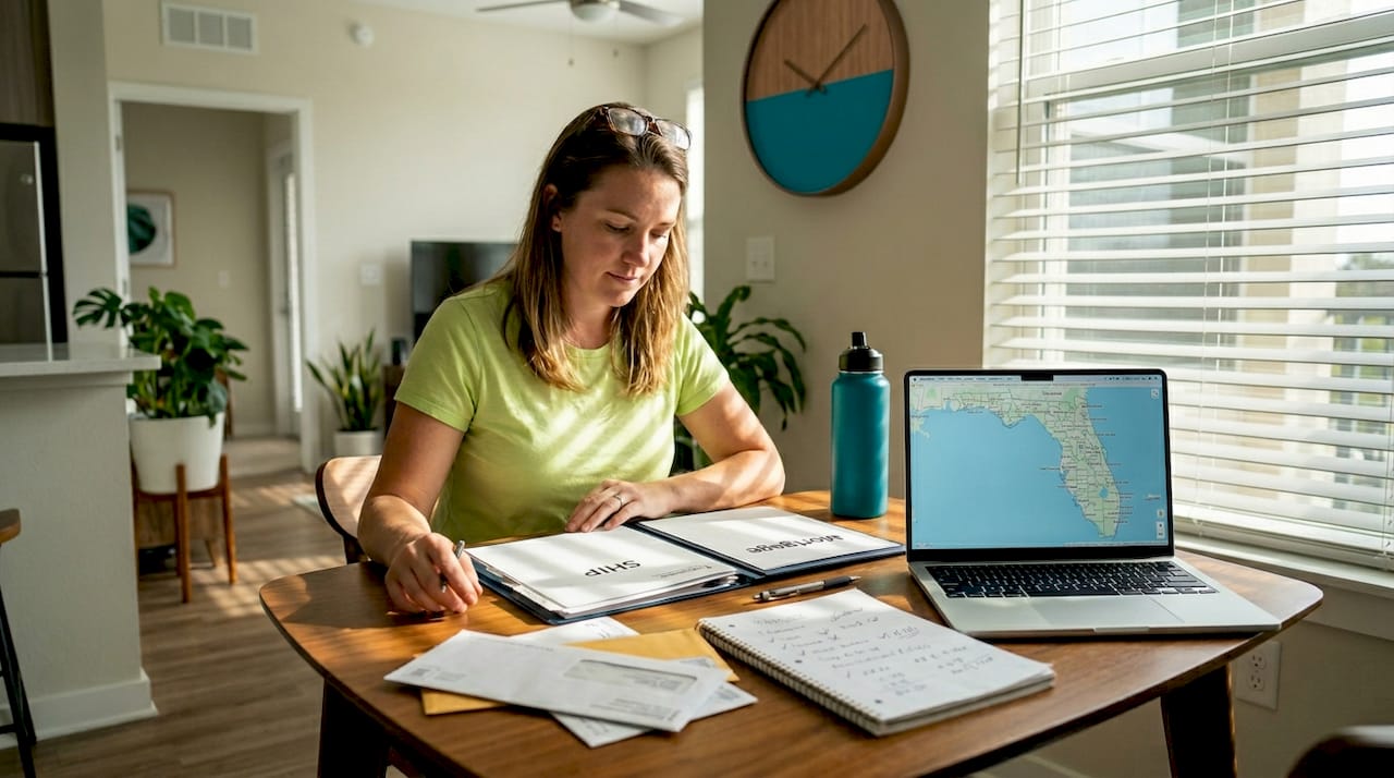 Woman reviewing Florida housing program documents