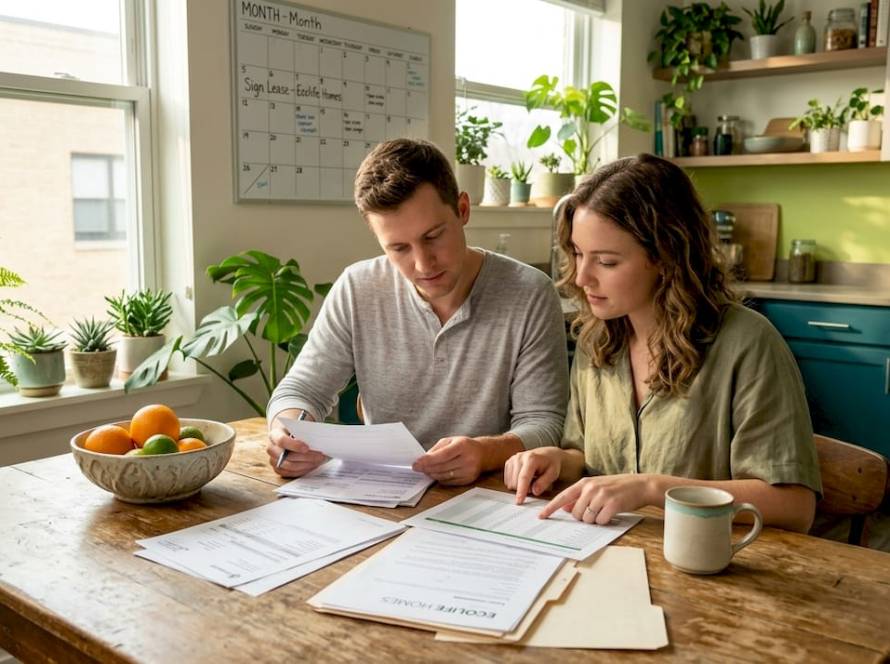 Couple reviewing affordable housing paperwork