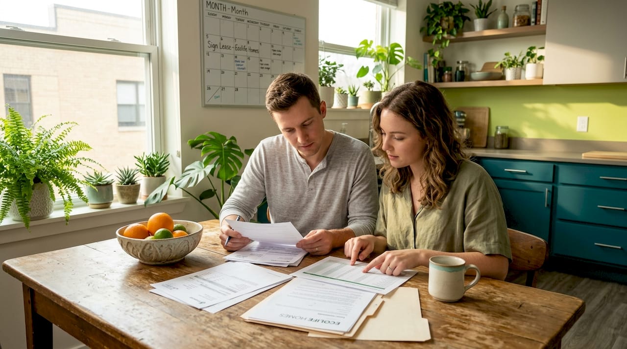 Couple reviewing affordable housing paperwork